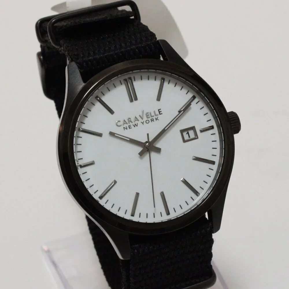 Caravelle Men's Quartz Field Watch By Bulova Black NATO Strap Black Case 41mm